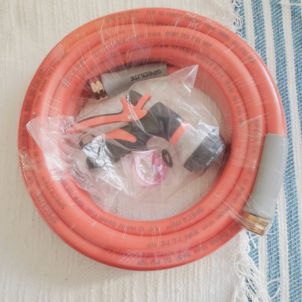 Garden Hose 5/8 with attachments, plus nozzle NEW in Package